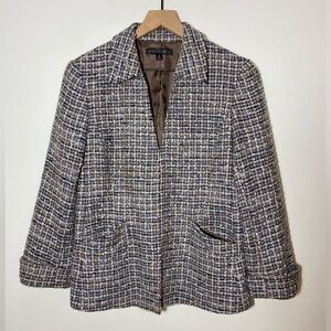 Lafayette 148 Blazer Womens 10 Light Blue Plaid Wool Blend Sport Coat Jacket